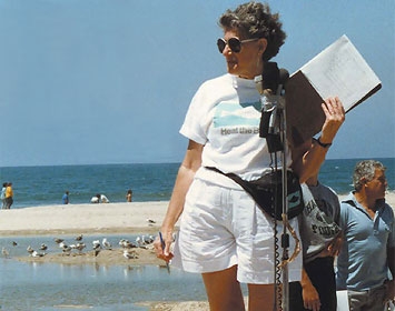 Dorothy Green leads a rally at the beach